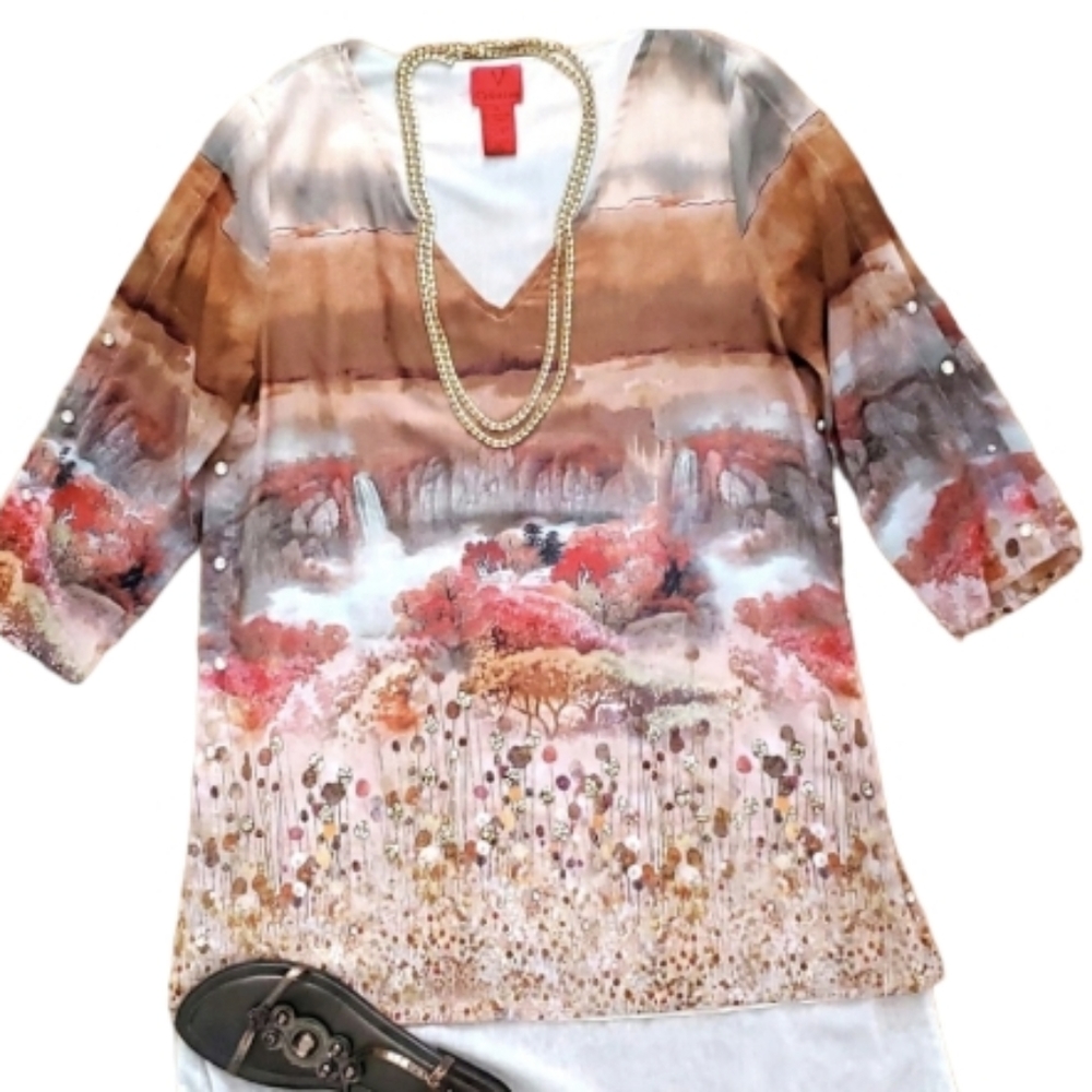 V Cristina Womans Rust and Red Fall Vintage Tunic or Mini Dress Size Medium